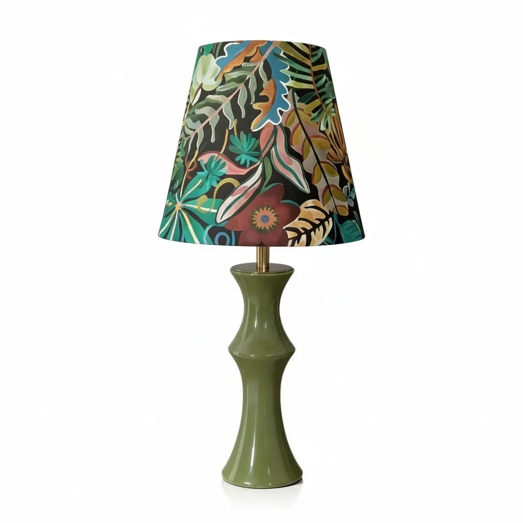 Stolná lampa z keramiky a dekoratívneho textilu