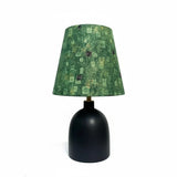 Stolná lampa z keramiky a textilu s dekoratívnym umeleckým potlačou