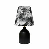 Stolná lampa z keramiky a textilu s dekoratívnym umeleckým potlačou