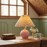 Stolná Lampa z Keramiky a Textilu s Retro Kvetinovým Motívom