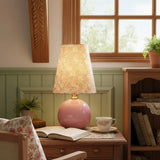 Stolná Lampa z Keramiky a Textilu s Retro Kvetinovým Motívom