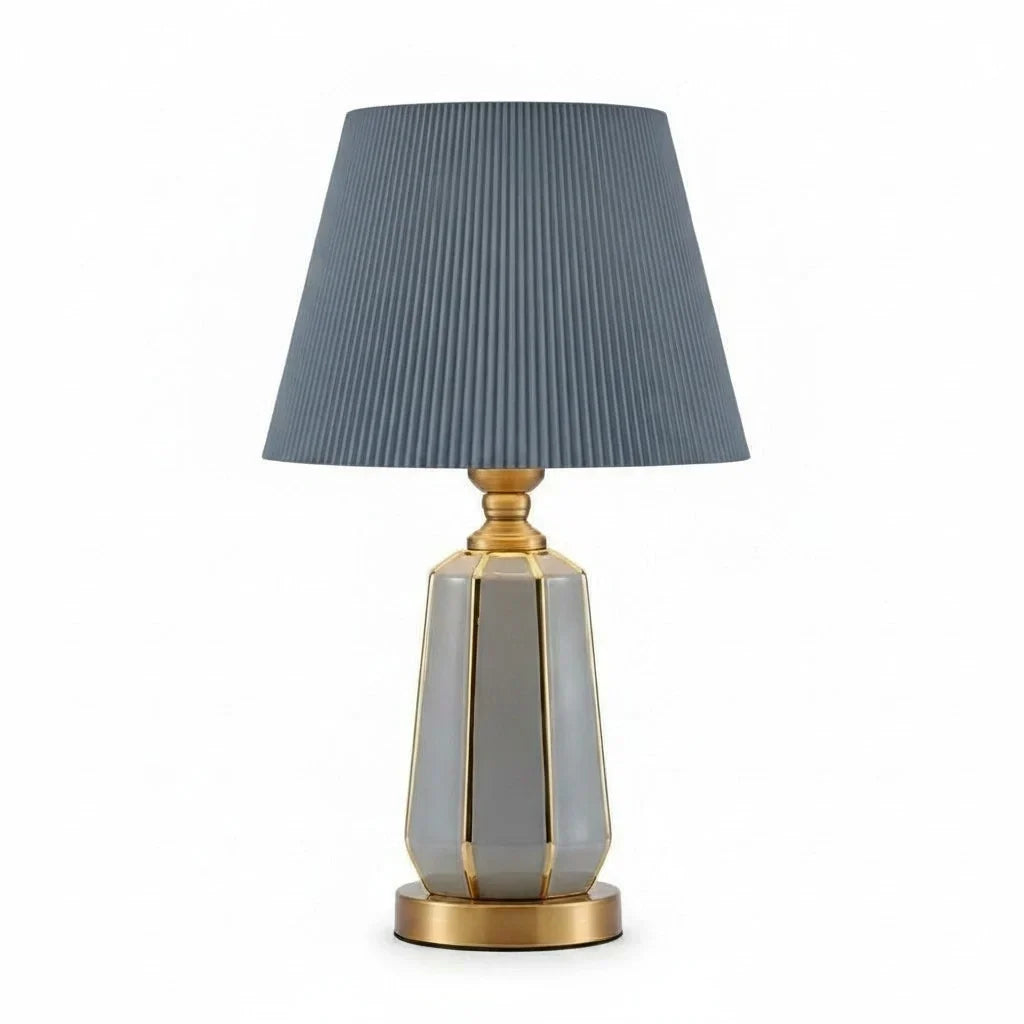 Stolná Lampa z Keramiky a Záhybového Textilu