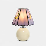 Stolná lampa z farebného skla Tiffany v tvare huby Cerys s keramickou základňou