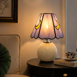 Stolná lampa z farebného skla Tiffany v tvare huby Cerys s keramickou základňou