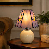 Stolná lampa z farebného skla Tiffany v tvare huby Cerys s keramickou základňou