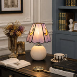 Stolná lampa z farebného skla Tiffany v tvare huby Cerys s keramickou základňou