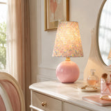 Stolná Lampa z Keramiky a Textilu s Retro Kvetinovým Motívom