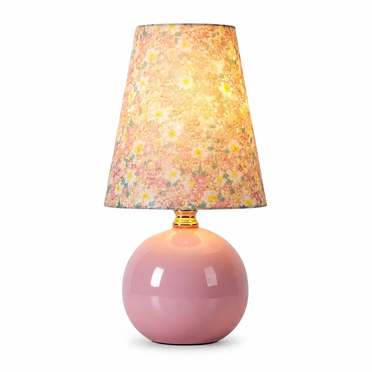 Stolná Lampa z Keramiky a Textilu s Retro Kvetinovým Motívom