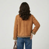 Prešívaná bunda so semišovým vzhľadom a rovným strihom