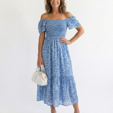 Midi Virágos Ruha Off-Shoulder Odette