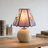 Stolná lampa z farebného skla Tiffany v tvare huby Cerys s keramickou základňou