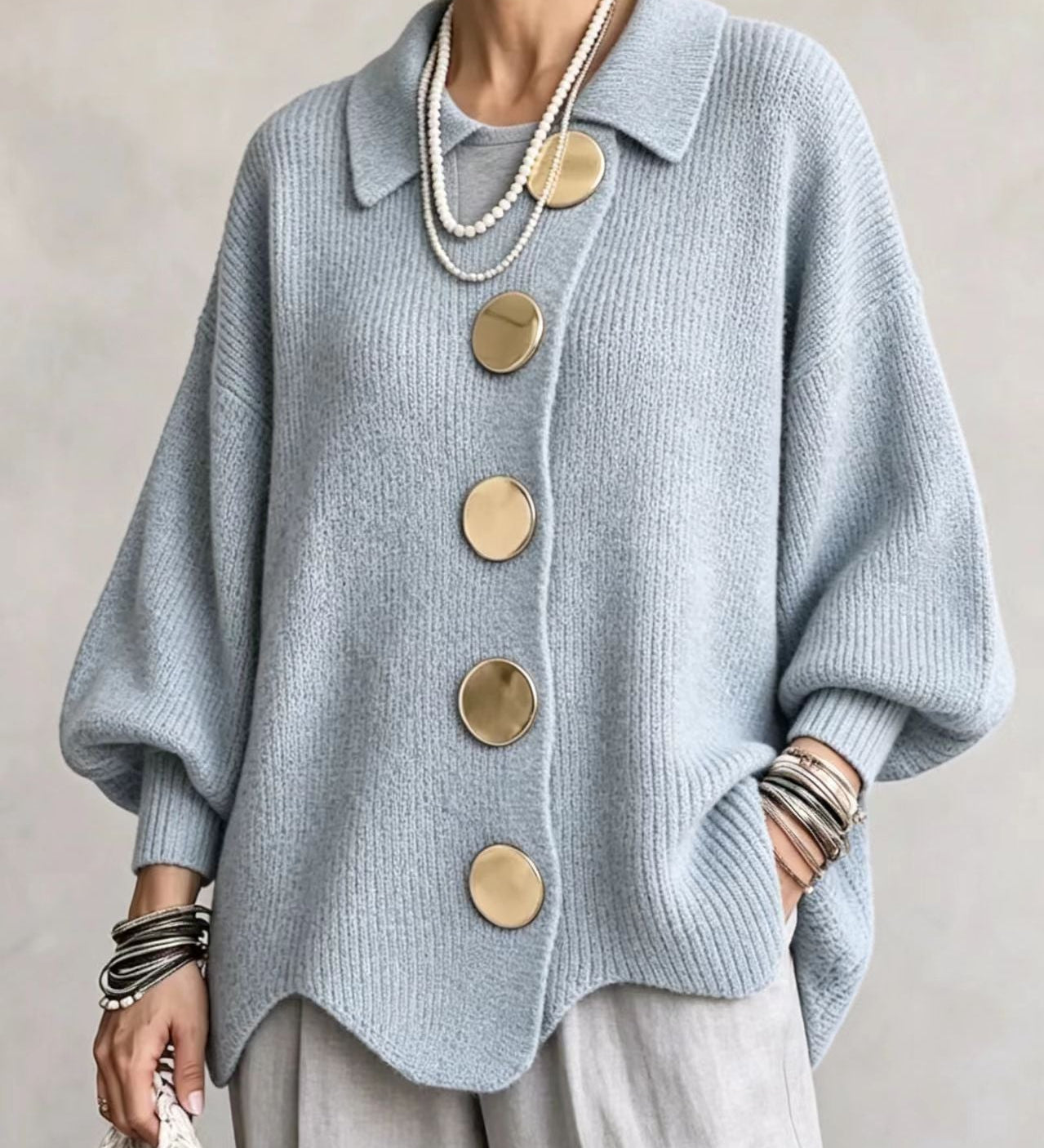 Isadora | Oversize Kardigán Nagy Fém Gombokkal