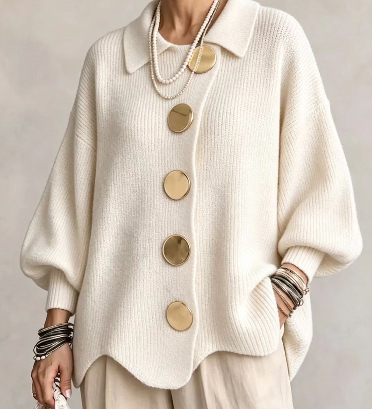 Isadora | Oversize Kardigán Nagy Fém Gombokkal