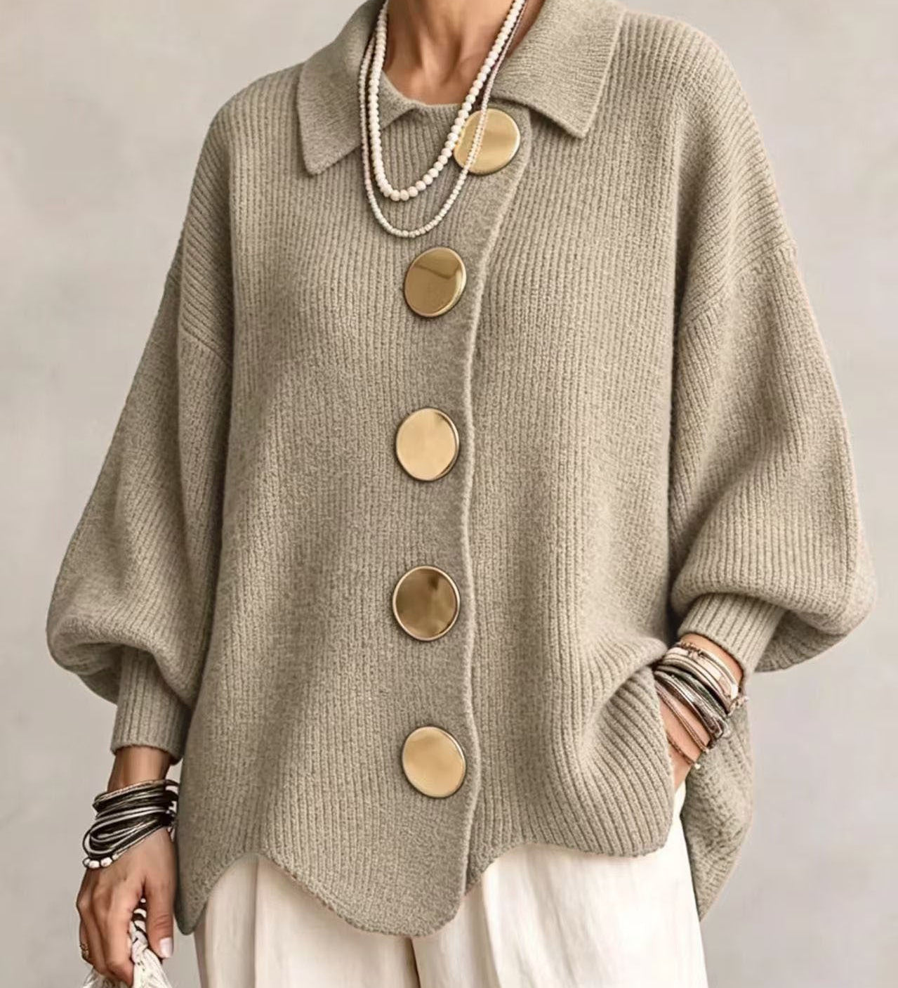 Isadora | Oversize Kardigán Nagy Fém Gombokkal
