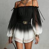 Fekete és Fehér Átmenetes Off-shoulder Átmenetes Chiffon Overál (övével)