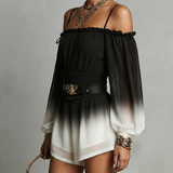 Fekete és Fehér Átmenetes Off-shoulder Átmenetes Chiffon Overál (övével)