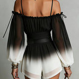 Fekete és Fehér Átmenetes Off-shoulder Átmenetes Chiffon Overál (övével)
