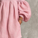 Rózsaszín Off-shoulder Lantern Ujjú A-vonalú Laza Mini Ruha