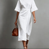 Linen Boat Neck Tie Loose Dress